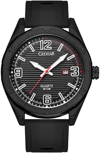 EAJOMIN Sport Waterproof Large Big Face Watches for Men Students, Silicone Band Watch with Second Hand Luxury Classic Date Dial Analog Watch,Elegance Comfort (G728 Black)