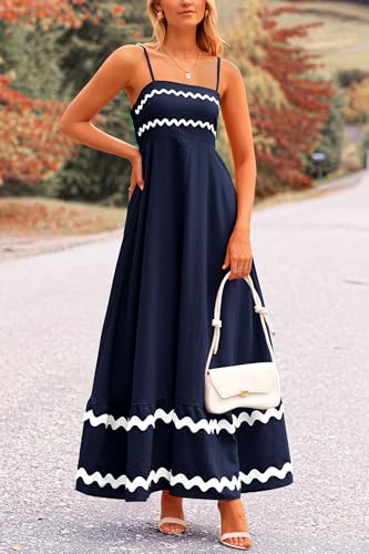 Image of PRETTYGARDEN Women's 2026 Summer Flowy Maxi Dress Casual Sleeveless Spaghetti Strap Ruffle Beach Long Dresses