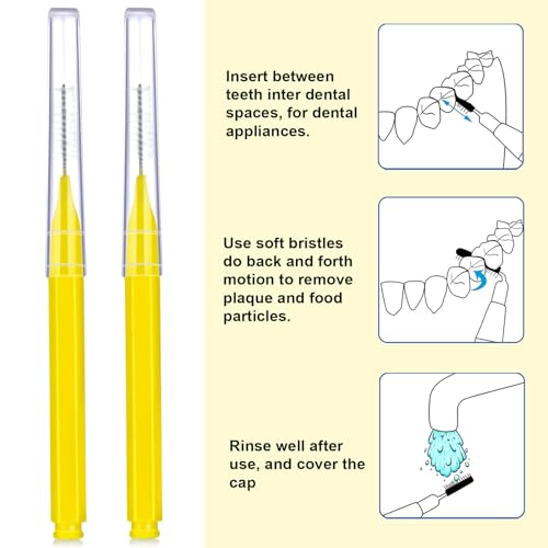 Image of Patelai 100 Pieces Braces Dental Brush for Cleaner Interdental Toothpick Dental Tooth Flossing Head Oral Hygiene Flosser Toothpick Cleaners Tooth Tool(Yellow,Portable Size)