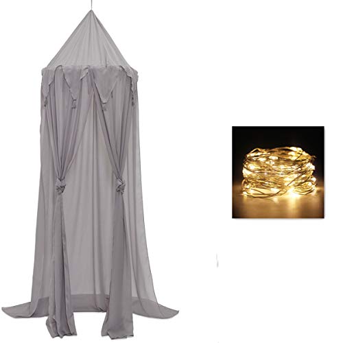 Baldacchino rotondo a cupola, zanzariera, baldacchino per cameretta dei bambini, decorazione per camera da letto (stile tassello, grigio)