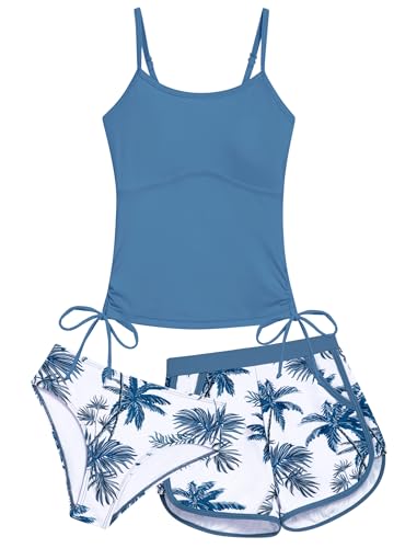 Seanrui Teen Swimsuits Bathing Suits for Teens Girls 13-14 Years 3 Piece Tankini Swim Suits with Swim Shorts