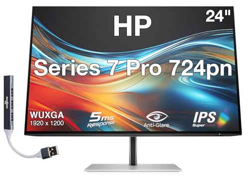 Image of HP Series 7 Pro 724pn 24 inch WUXGA IPS Monitor with 5ms Response Time, Anti Glare, Flicker Free, Pivot, VESA Mount (100mm), Displayport, HDMI & Dockztorm USB Port Expander, Black /Silver (8X534AA#ABA)