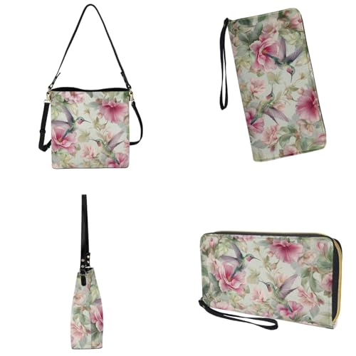 Image of Bucket Crossbody Bag Set for Women Lady, Leather Purse and Wallet Set Large Bucket Bag with Wallet