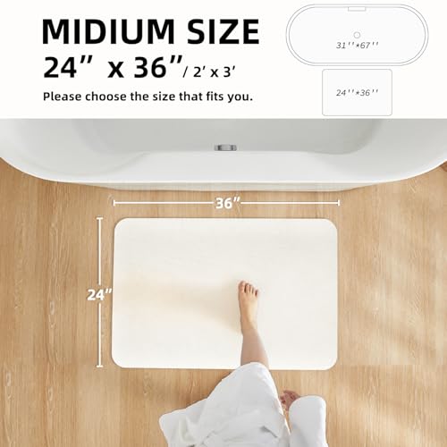 White Bath Mat, Bathroom Rugs Non Slip Washable Thin Absorbent Quick Dry Bath Mat Fits Under Door Bathroom Floor Mat Perfect for Bath, Shower, or Sink 36"x48" White