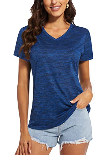 MAGCOMSEN Women's V Neck Workout Shirts Short Sleeve Moisture Wicking Yoga T-Shirts Quick Dry Athletic Tops
