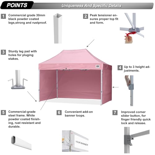 Image of ABCCANOPY Commercial Pop Up Canopy Tent with Sidewalls 10X15,Pink