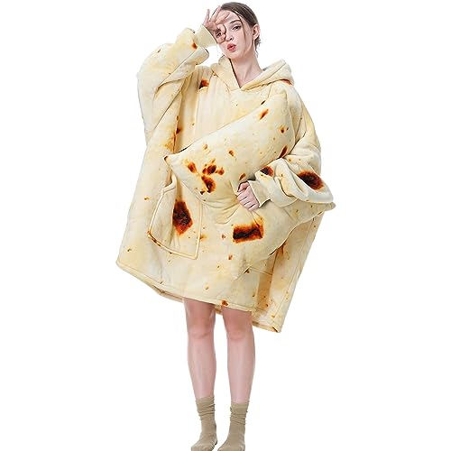 Aemicion Oversized Wearable Blanket Cozy Hoodie Blanket Warm Sherpa Sweatshirte Blanket Gifts for Women Men Adult-Burritos