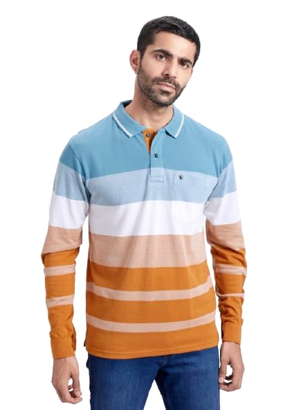 Men Long Sleeves Striped Polo Neck Cotton Rich T-Shirt-image-15