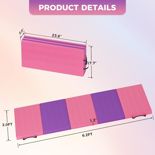Folding Gymnastics Mat, Exercise Mats, Gymnastics Tumbling Mats, Thick Portable Home Gym Floor Pad for Yoga, Pilates, Aerobics & Martial Arts Training