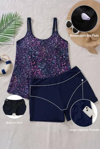 Image of Tempt Me Plus Size Tankini Swimsuits - Women Two Piece Tankini Top with Shorts Flowy Swimsuit 2025 Bathing Suits