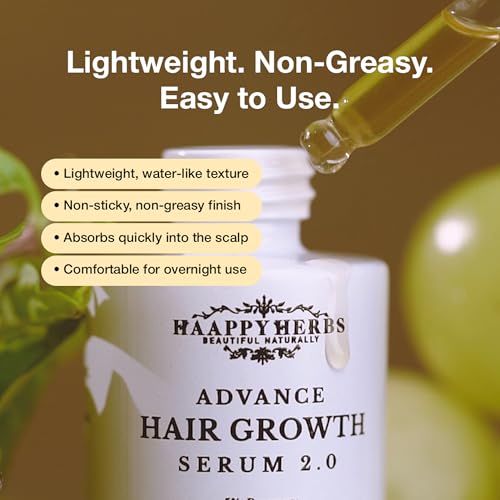 Image of Haappy Herbs Advance Hair Growth Serum 2.0 for Regrowth & Hair Fall Control | Redensyl, Procapil, Rosemary | Ayurvedic Hair Serum for Thicker, Stronger Hair | Lightweight, Non-Greasy | 30ml
