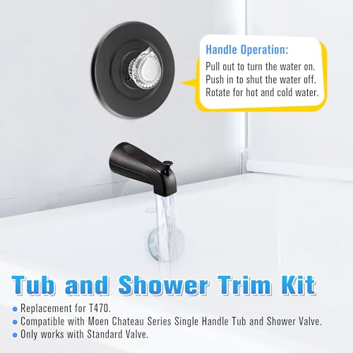 Image of Enhon Tub and Shower Trim Kit, Shower Trim Compatible with Moen Chateau T470 Single Handle Tub /Shower Standard Valve, Escutcheon Screws Tube and Handle(Oil Rubbed Bronze, Knob)