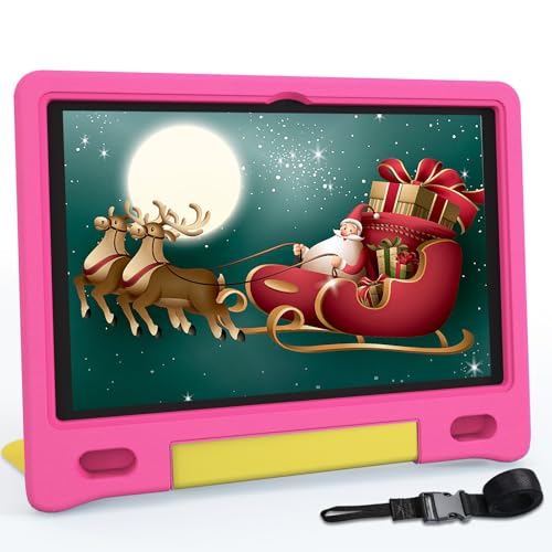 Image of YACXBTK Tablet for Kids 10.1 inch Android 14 6000mHA 8GB RAM+64GB ROM(Expandable to 1TB Kids Tablet Age 3-12 with Case& Lanyard WiFi6 Google Kids Space Parental Control 1280 * 800 HD Screen Pink