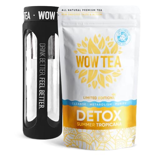 WOW TEA: Té desintoxicante de verano y botella de té con colador negro