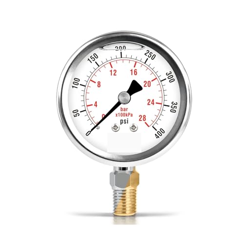 Manomètre à liquide 0-400 psi en acier inoxydable 2,5 pouces avec raccord bas