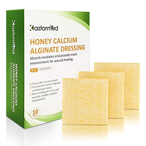 Kastormed Honey Calcium Alginate Dressing, Honey Wound Dressing with Calcium, High Absorbency Sterile Honey Patches for Burns, Pressure Sore, Leg Ulcer, Diabetic Ulcer, 2'' x 2'' Patches, 10-Pack