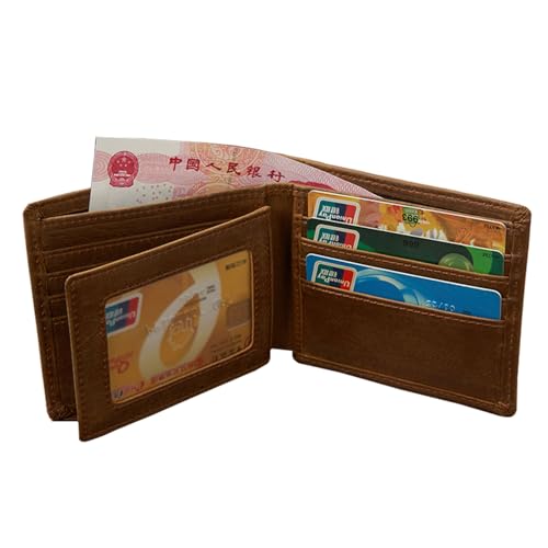 Small Wallet for Men's RFID Blocking Real Leather Bifold Slim Minimalist Front Pocket Western Wallet For Men with Credit Cards(brown)2