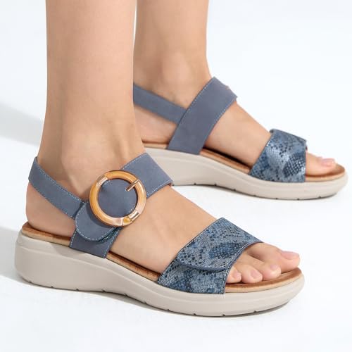 Image of UBFEN Womens Outdoor Walking Sandals Comfort Stable Low Wedge Platform | Built-in Arch Support, Shock-Absorbing Cushion Insole, Versatile Buckle Sandals for Everyday Errands,and Vacation Strolls