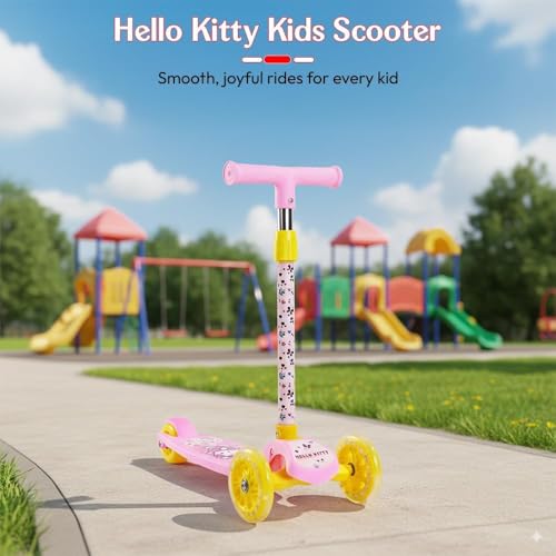 Image of StarAndDaisy X Hello Kitty Kick Scooter for Kids 3+ Years, Foldable Skate Scooter for Children Girls & Boys with 4 Level Adjustable Height, LED Wheels & Brakes - Pink