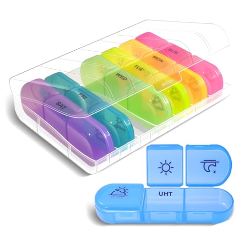 Weekly Pill Organizer 3 Times a Day 7 Day Medicine Pill Organizer and Travel Pill Box with Large Openings Elegant Pill Case for Easy Use Morning Noon Evening Compartments for Pills Vitamins