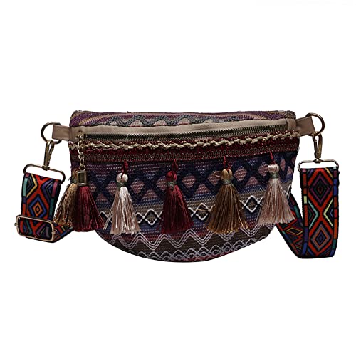 Riñonera de estilo étnico de la cintura de la lona de la borla del viaje Crossbody, Purple Cover