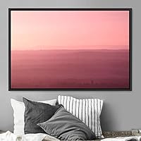 Framed Canvas Wall Art Pink Sunset Abstract Aerial Colorful Digital Art Landscape Minimalist Mountain Top Multicolor - 16x24 inches