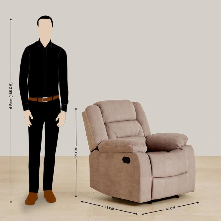 Image of Home Centre | Helios Cairo | Fabric | Solid Wood | 1 Seater Recliners | Beige | 2 Years Warranty