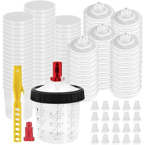 DAXINYANG Disposable Paint Spray Gun Cup, Paint System for LVLP and HVLP Paint Spray Paint Gun,20 Ounce (600ml) Kit with 50 Cups and Lids System,20 Plugs System,2 Cup Adapter and 1 Retainer Ring