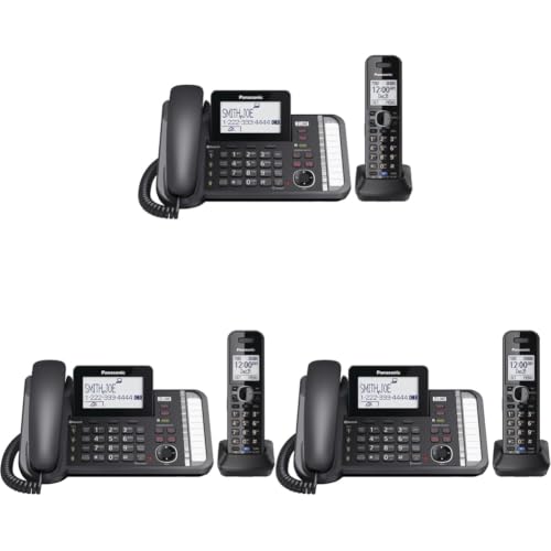 Image of Panasonic 2-Line Corded /Cordless Phone System with 1 Handset - Answering Machine, Link2Cell, 3-Way Conference, Call Block, Long Range DECT 6.0, Bluetooth - KX-TG9581B (Black) (Pack of 3)