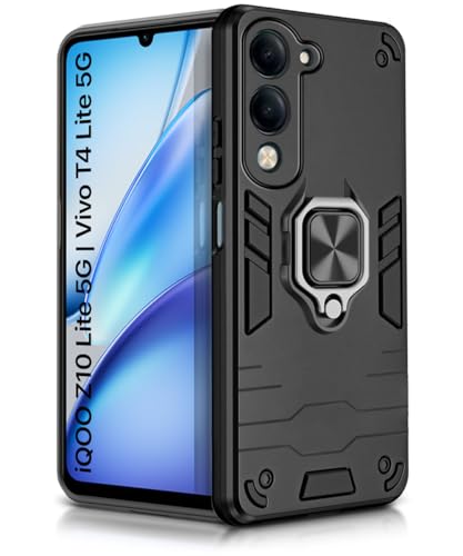 Image of WOW IMAGINE Tough Armor Bumper Mobile Back Case for Vivo T4 lite 5G | iQOO Z10 lite 5G | Y04 4G | Y19 5G | Y19e Sliding Camera Shield Cover | Shock Proof 360 Protection | Hybrid PC + TPU - Black