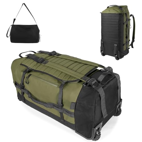 86L 30” Folding Duffle Backpack with 2 Wheels,Travel Bag with Separate Shoe Compartment,Army Green