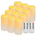 Waterpoof Flameless Remote Control Candles 12PACK?D3''*H5.5''? Battery Operated Flickering LED Pillar Candle?plastic with 10-Key 24Hours Timer for Outdoor/Indoor Party Garden Lanterns Porch Ivory