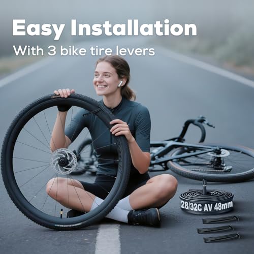 Image of Heavy Duty 700c Bike Tube 700 x 23-25c 28-32c 35-43c Butyl Rubber, 28 Inch Road Bicycle Tire Inner Tube Replacement 2 Pack with Tire Levers