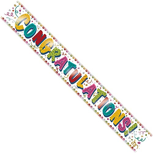 Congratulations Congrats Well Done Multicolour Holographic Recyclable Birthday Party Banner