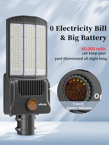 Image of Ofuray OL-12000W Solar Street Lights Outdoor,Parking Lot Lights Commercial Dusk to Dawn,60,000mah Big Power Solar Security Flood Remote Control Without Motion Sensor for Street,Yark,Court