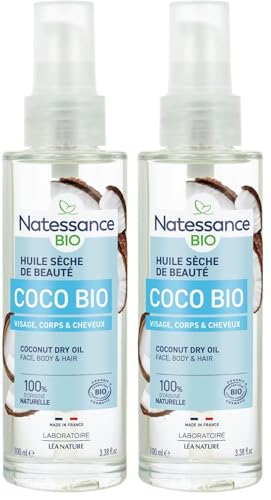 Natessance - Huile Sèche Coco Bio - Protège et sublime - Certifié Bio Cosmos Organic - Flacon de 100 ml (Lot de 2)