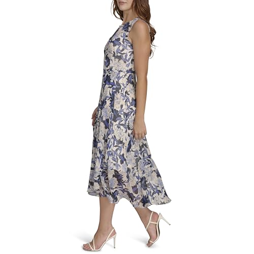 Image of Tommy Hilfiger Women's Sleeveless Keyhole Neck Chiffon Belted Hi-Lo Midi Dress
