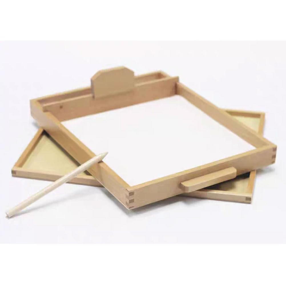 Vassoio per Scrivere nella Sabbia in Legno Montessori | Scatola Tracciare nella Sabbia con Stilo Legno, Giocattolo Educativo Disegno nella Sabbia Pre-Scrittura Scuola Materna