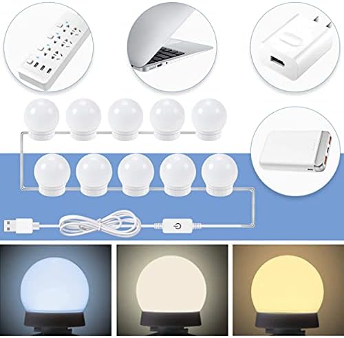 Buffer Nostalji Hollywood Tarzı 10'lu Makyaj Masası Aynası Beyaz Led Işıklı Lamba USB - Görsel 5