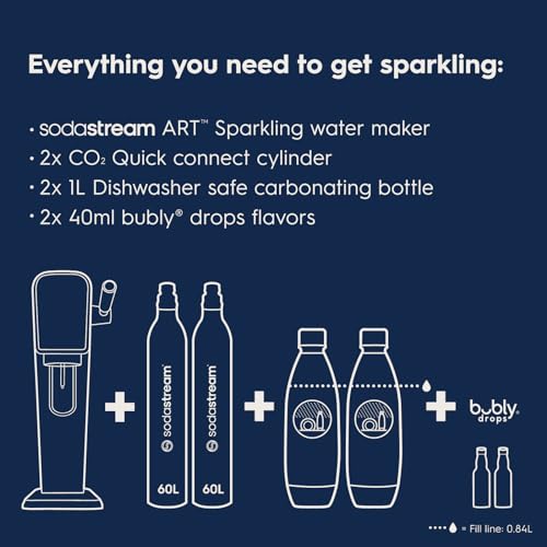 SodaStream - ART Sparkling Water Maker | VALUE BUNDLE | CQC CO2 system | Includes 2x CO2 Cylinders, 2x 32 Fl Oz Dishwasher Safe Bottles, 2x Bubly Flavor Drops | Combine with Flavors | Mandarin Red