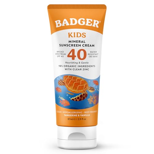Badger Kids Mineral Sunscreen Cream SPF 40, 98% Organic...