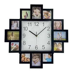 DIY Rahmenuhr, DIY Wanduhr Modernes Design DIY Fotorahmen Uhr Kunststoff Kunst Bilder Uhr Einzigartige Klok Home Decor – Machen Sie Ihre eigene Multi-Fotouhr (Schwarz)