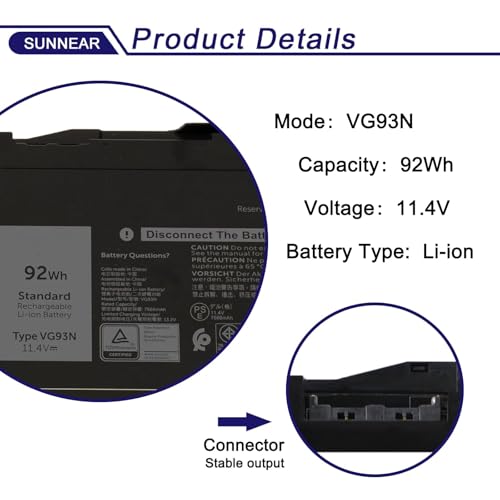 Image of 92Wh VG93N Battery for Dell Precision 15 3520 3530 Latitude 5580 5590 5591