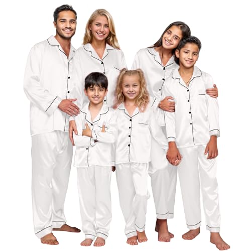 IFFEI Family Silk Satin Pajamas Matching Sets Long Sleeve Pjs for Couples 2 Piece Buttons Kids...