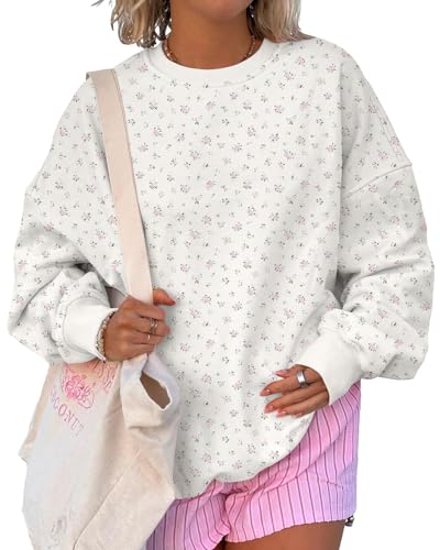 Women Y2K Oversized Sweatshirt Ditsy Floral Crew Neck Pullover Fleece Warm Sweater 2025 Fall Winter Outfits2