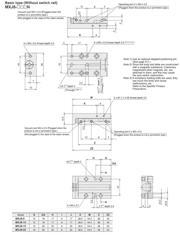 Vérin pneumatique à glissière MXJ avec table de guidage rigide anti-jeu - 4