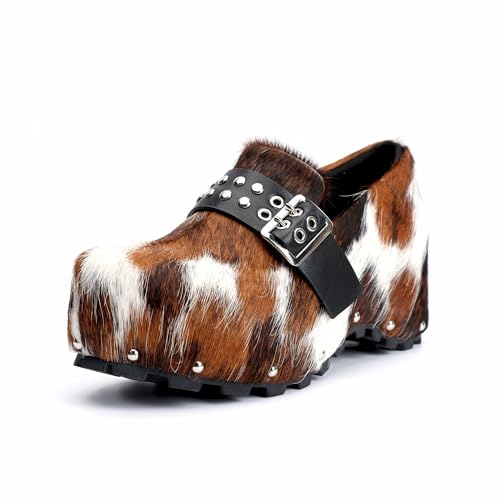 Image of XOBZJH Women's Calf Hair Print Waterproof Non-Slip Platform Professional Clogs & Mules with Arch Support-Nursing Shoes for Standing All Day