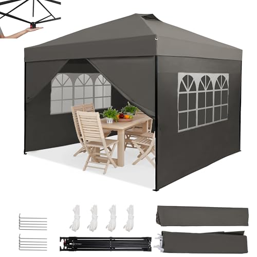 Homedemo Pop Up Pavillon 3x3, Faltpavillon Wasserdicht Stabil Winterfest, UV-Schutz 50+ Faltbarer Pop up Pavillons, Höhenverstellbar partyzelt, Gartenpavillon für Party, Anthrazit mit 4 Seitenwände