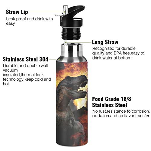 Kigai Dinosaurs World Stainless Steel Water Bottle W/Straw 22 Oz- Thermo Mug, Metal Canteen-Keeps Liquids Hot Or Cold W/Vacuum Insulated Sweat Proof Sport Design #TOP2