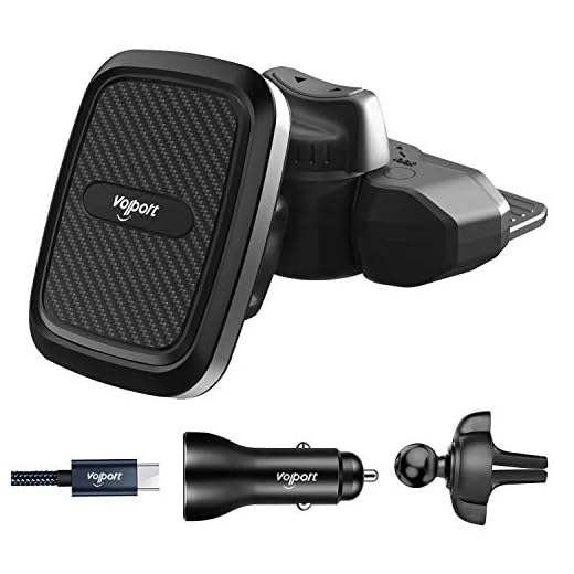 CD Slot Magnetic Phone Mount with Car Charger Fast Charge, VOLPORT 360 Strong Magnet Air Vent Cell Phone Holder with 39W QC3.0 and USB C Quick Adapter Cable for Smartphone GPS and Mini Tablets